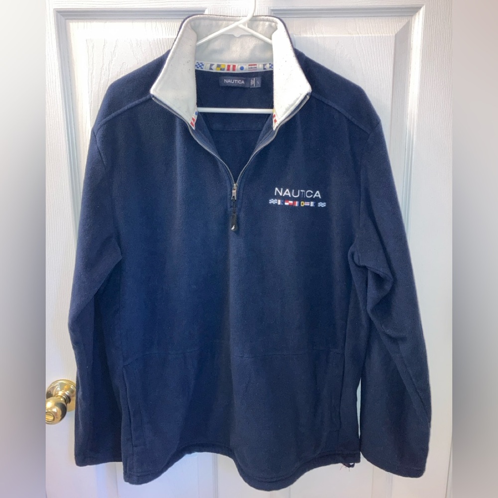 Nautica Vintage Dark Blue Fleece Quarter Zip With Pockets